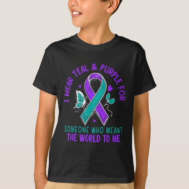 Camiseta Eu Visto Teal &amp; Purple Ou Alguém Que Suicida A (Frente)