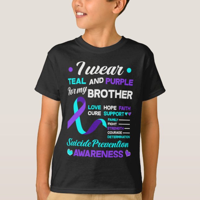 Camiseta Eu Visto Teal &amp; Purple Para Meu Irmão Suicídio (Frente)
