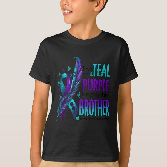 Camiseta Eu Visto Teal &amp; Purple Para Meu Irmão Suicídio (Frente)