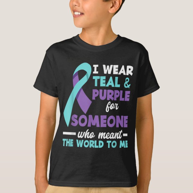 Camiseta Eu Visto Teal &amp; Roxo Para Alguém Que Eu Amo Su (Frente)