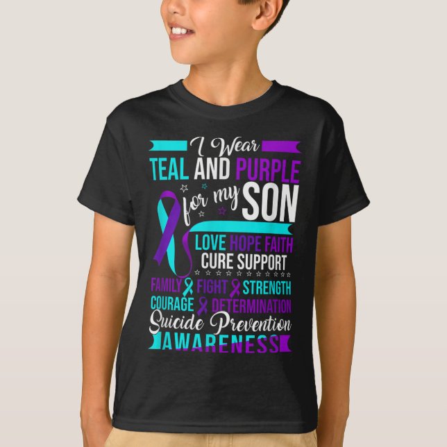 Camiseta Eu Visto Teal &amp; Roxo Para O Meu Filho, Evitar  (Frente)