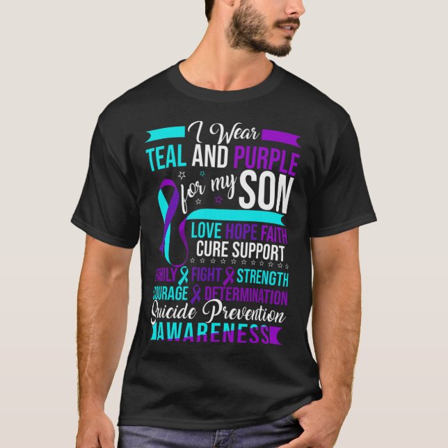 Camiseta Eu Visto Teal e Purple Para Meu Filho Suicídio Pre (Frente)