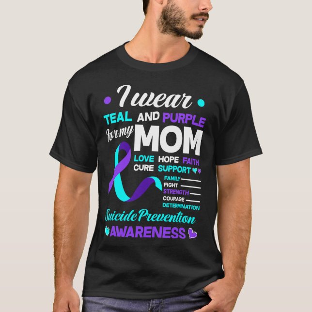 Camiseta Eu Visto Teal e Purple Para Minha Mãe, Suicídio Pr (Frente)