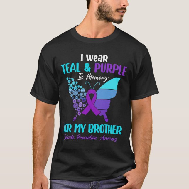 Camiseta Eu Visto Teal E Roxo Na Memória Do Irmão Suiciado (Frente)