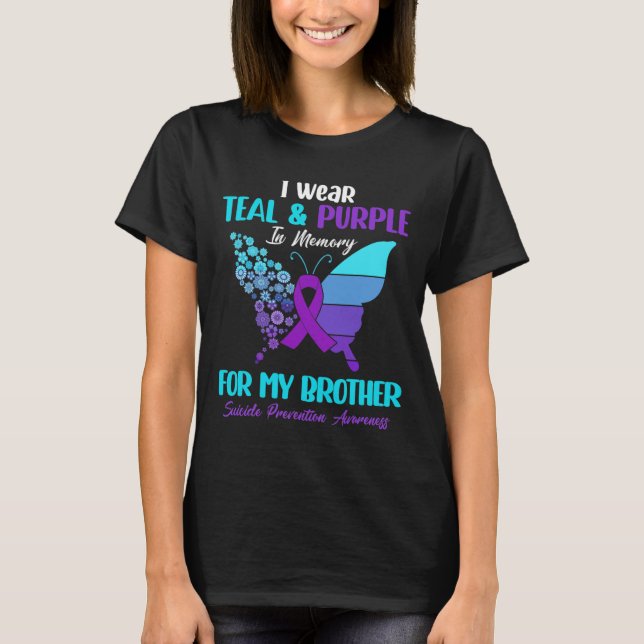 Camiseta Eu Visto Teal E Roxo Na Memória Do Irmão Suiciado (Frente)