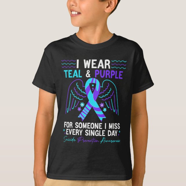 Camiseta Eu Visto Teal E Roxo Para A Prevenção Do Suicídio  (Frente)