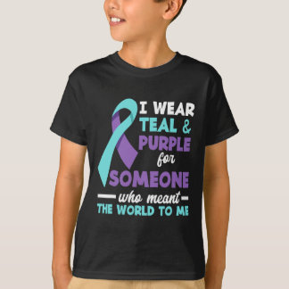 Camiseta Eu Visto Teal e Roxo Para Alguém Que Eu Amo Suicíd