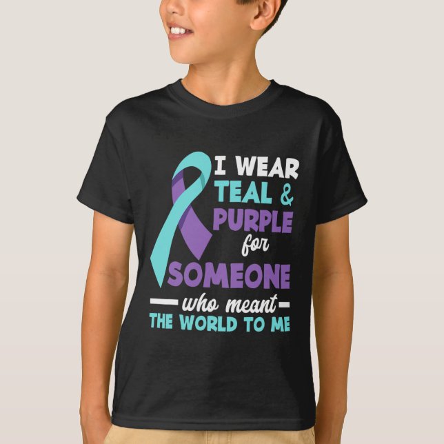 Camiseta Eu Visto Teal e Roxo Para Alguém Que Eu Amo Suicíd (Frente)