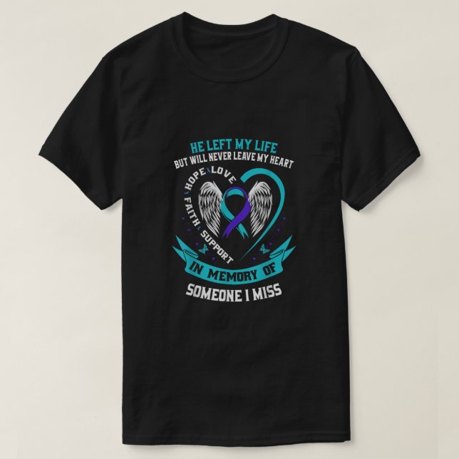 Camiseta Eu Visto Teal e Roxo Para Alguém Que Sinto Falta D (Frente do Design)