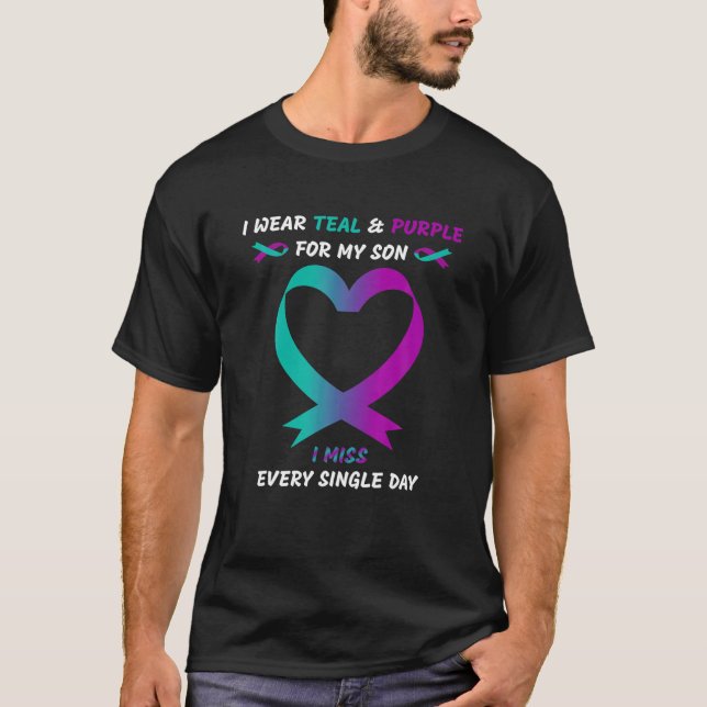 Camiseta Eu Visto Teal E Roxo Para Meu Filho Eu Sinto Falta (Frente)
