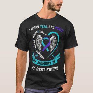 Camiseta Eu Visto Teal e Roxo Para Meu Melhor Suicídio Amig