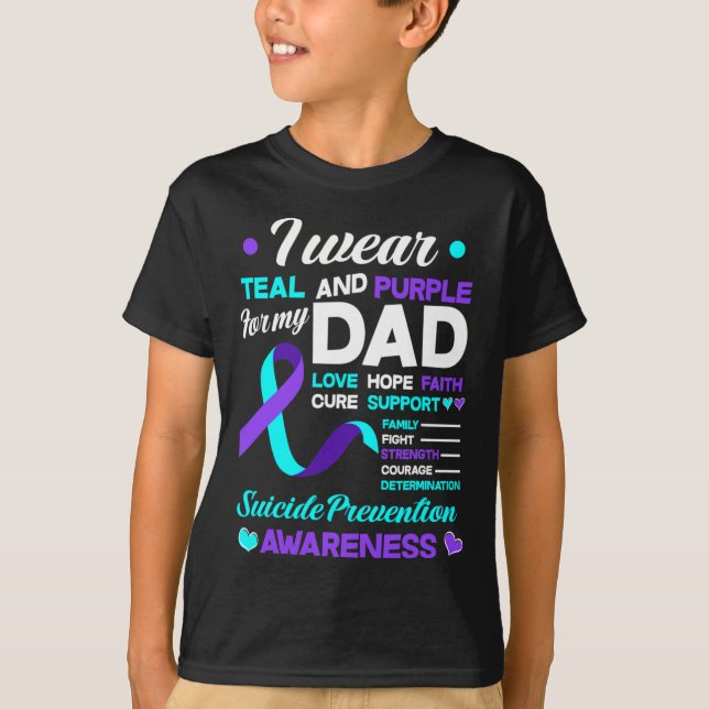 Camiseta Eu Visto Teal e Roxo Para Meu Pai Suicídio Prevent (Frente)