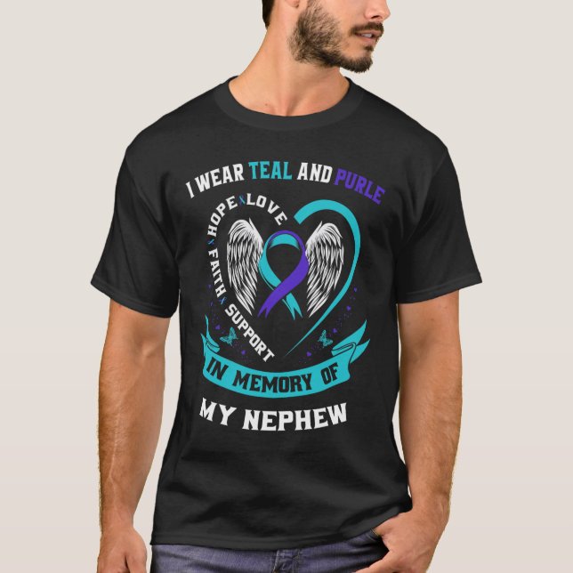 Camiseta Eu Visto Teal E Roxo Para Meu Sobrinho Suicida (Frente)