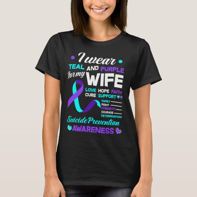 Camiseta Eu Visto Teal e Roxo Para Minha Esposa Evitar Suic (Frente)