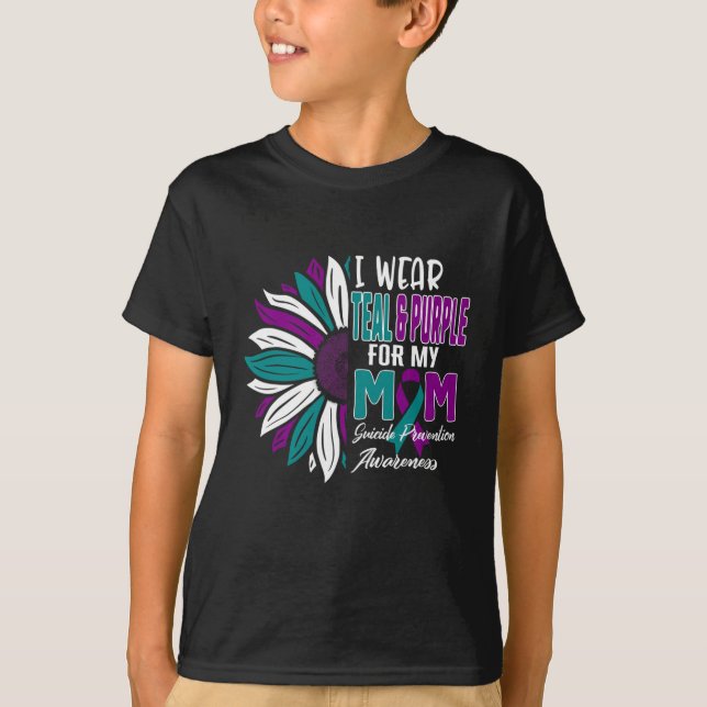 Camiseta Eu Visto Teal e Roxo Para Minha MÃE Suicida Preven (Frente)