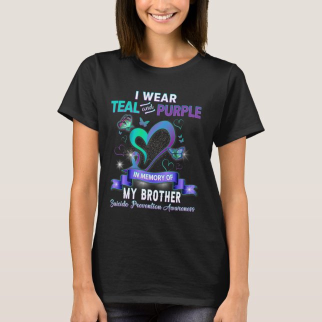 Camiseta Eu Visto Teal E Roxo Para O Meu Irmão Suicida Ante (Frente)
