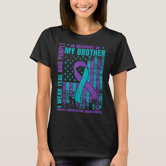 Camiseta Eu Visto Teal E Roxo Para O Meu Irmão Suicida Ante (Frente)