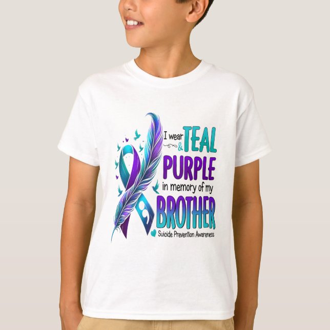 Camiseta Eu Visto Teal E Roxo Para O Meu Irmão Suicida Ante (Frente)