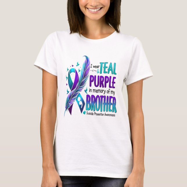 Camiseta Eu Visto Teal E Roxo Para O Meu Irmão Suicida Ante (Frente)