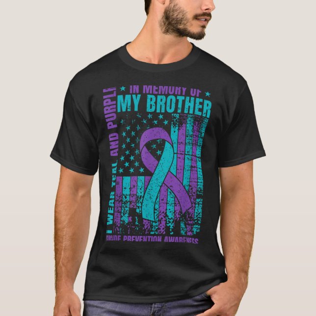 Camiseta Eu Visto Teal E Roxo Para O Meu Irmão Suicida Ante (Frente)