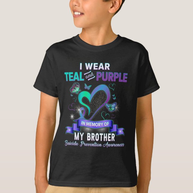 Camiseta Eu Visto Teal E Roxo Para O Meu Irmão Suicida Ante (Frente)