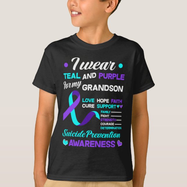 Camiseta Eu Visto Teal e Roxo Para O Meu Neto Suicida. (Frente)