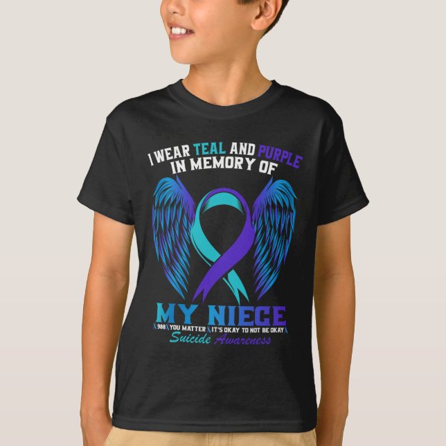 Camiseta Eu Visto Teal E Roxo Para O Meu Suicídio Da Niece  (Frente)