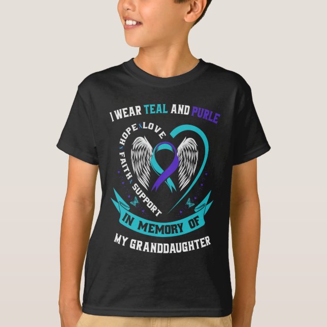 Camiseta Eu Visto Teal E Roxo Para O Suicídio Da Neta A (Frente)