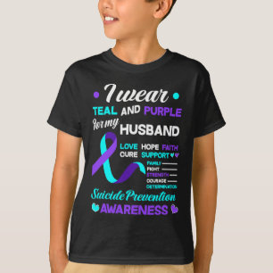 Camiseta Eu Visto Teal e Roxo Pelo Meu Marido Suicídio Ante
