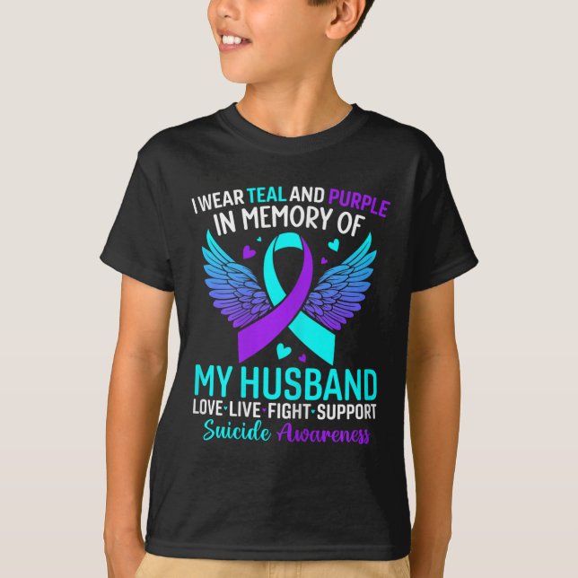 Camiseta Eu Visto Teal E Roxo Pelo Meu Suicídio Do Marido A (Frente)