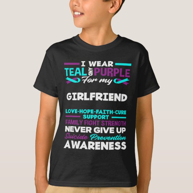 Camiseta Eu Visto Teal E Roxo Pelo Meu Suicídio Namorada A (Frente)