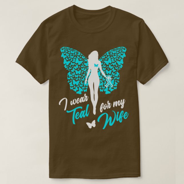 Camiseta Eu Visto Teal Para O Meu Câncer de ovário Cervoso  (Frente do Design)