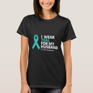 Camiseta Eu Visto Teal Pelo Meu Marido Ptsd Teal Ribbon War