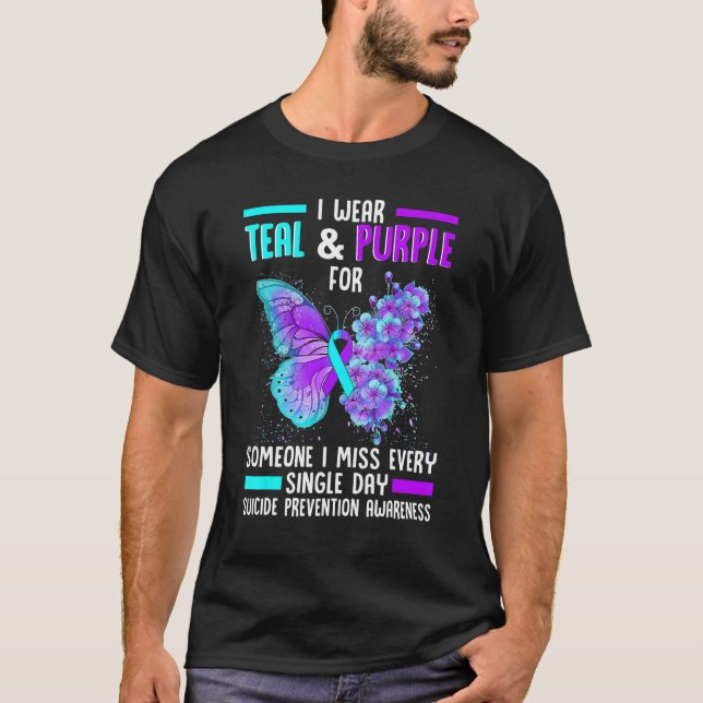 Camiseta Eu Visto Teal & Purple Para A Prevenção Ao Suicídi (Frente)