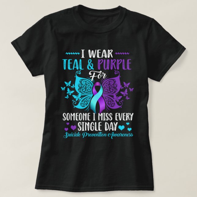 Camiseta Eu Visto Teal & Purple Para Alguém Que Sinto Falta (Frente do Design)