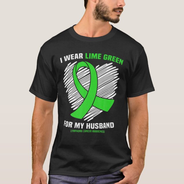 Camiseta Eu Visto Verde limão Para O Meu Linfoma Do Marido (Frente)
