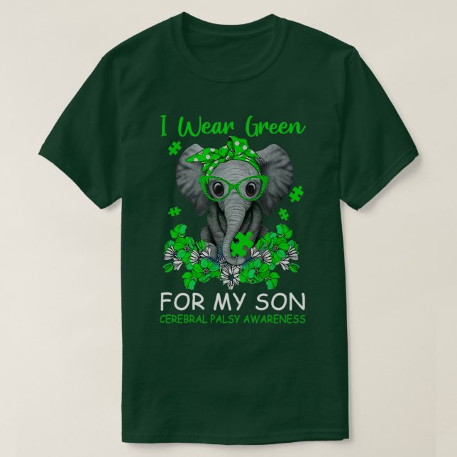 Camiseta Eu Visto Verde Para O Meu Filho Cerebral Sensibili (Frente do Design)