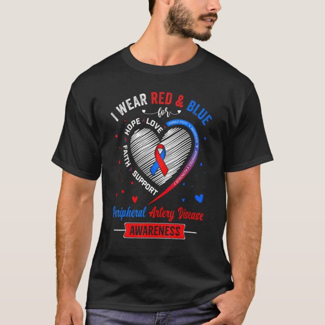 Camiseta Eu Visto Vermelho E Azul Para A Doença Da Artéria  (Frente)