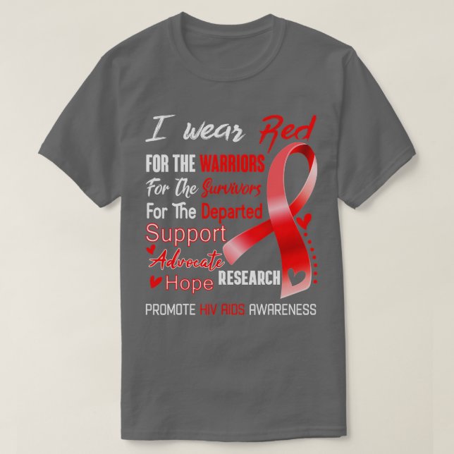 Camiseta Eu Visto Vermelho Para A Consciência Da Hiv Aids  (Frente do Design)