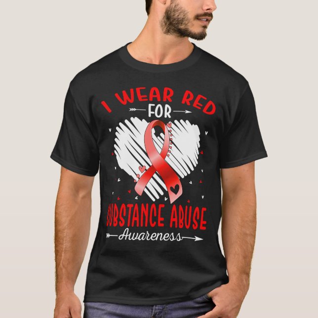 Camiseta Eu Visto Vermelho Para A Consciência do abuso de S (Frente)