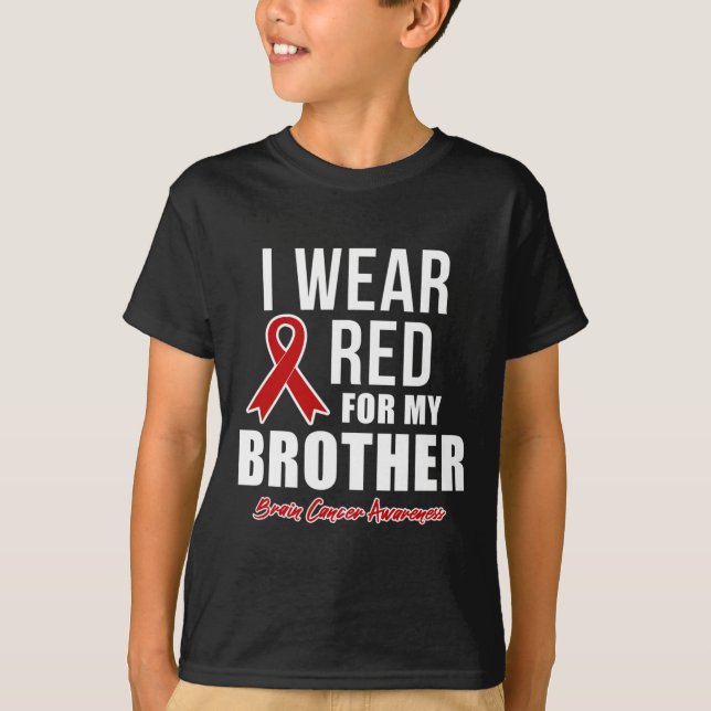 Camiseta Eu Visto Vermelho Para Meu Irmão Cancer Sanguíneo  (Frente)