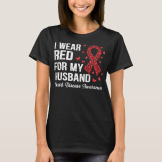 Camiseta Eu Visto Vermelho Para o meu marido apoiar Doença