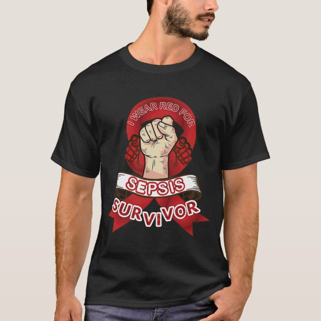 Camiseta Eu Visto Vermelho Para Sobrevivência Sepsis, Sobre (Frente)