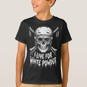 Camiseta Eu Vivo Para Esqueleto de Esquiador de Pó Branco C