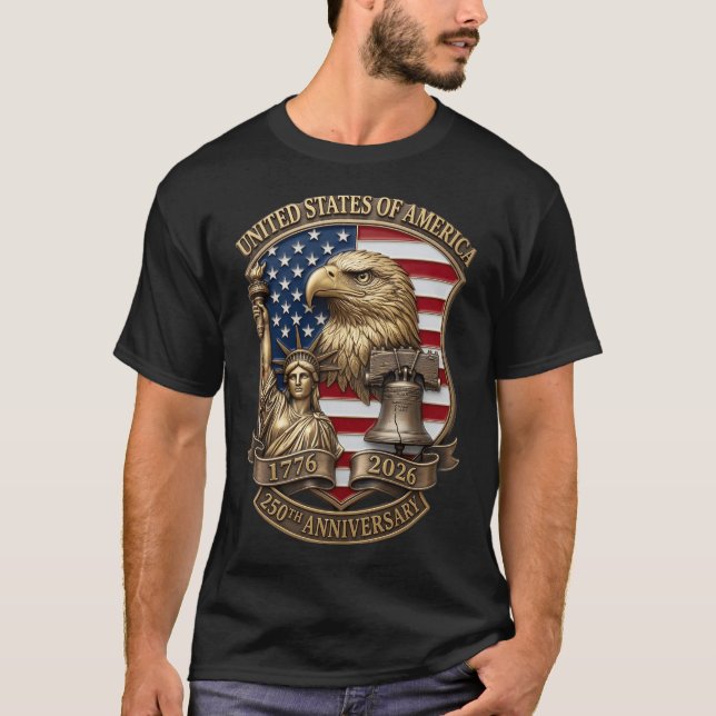 Camiseta EUA 250º Aniversário Águia Patriótica 1776-2026 (Frente)