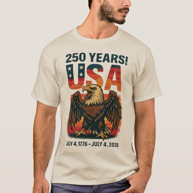 Camiseta EUA 250 Anos - Águia Bald Patriótica 4 de julho de (Frente)