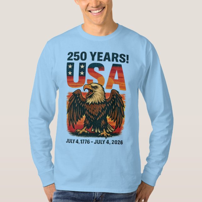 Camiseta EUA 250 Anos – Águia Careca Patriótica 4 de Julho  (Frente)