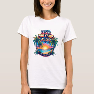 Camiseta EUA 250 Anos Palma Beach Patriótico Nascer do Sol