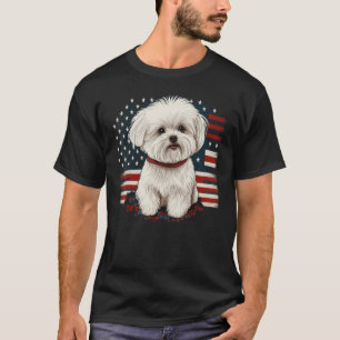 Camiseta EUA 4 de julho Cão Maltês Patriótico Americano Mal