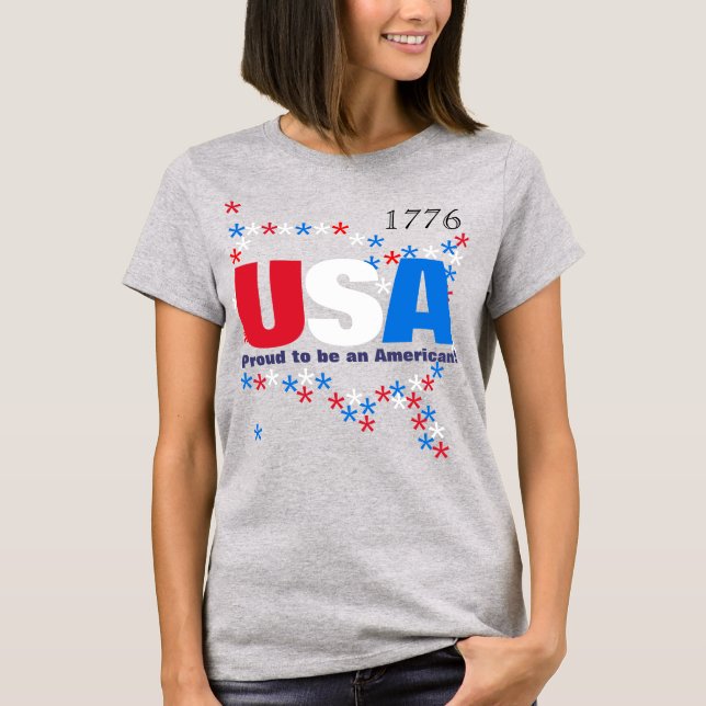 Camiseta EUA 50 estrelas vermelho branco azul (Frente)